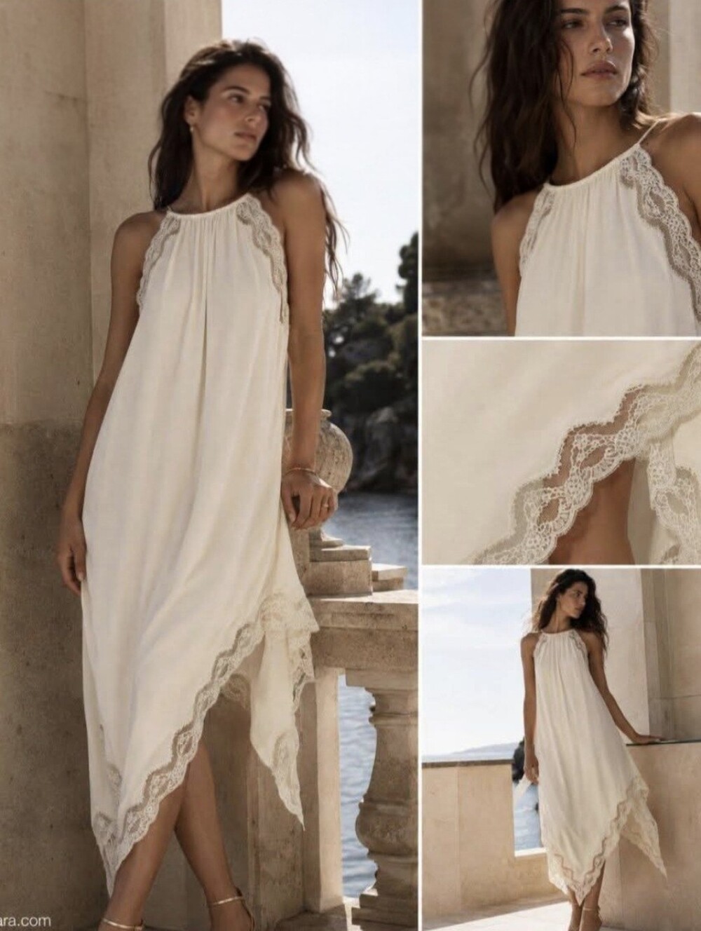 Zara Midi Lace Dress Cream Size S